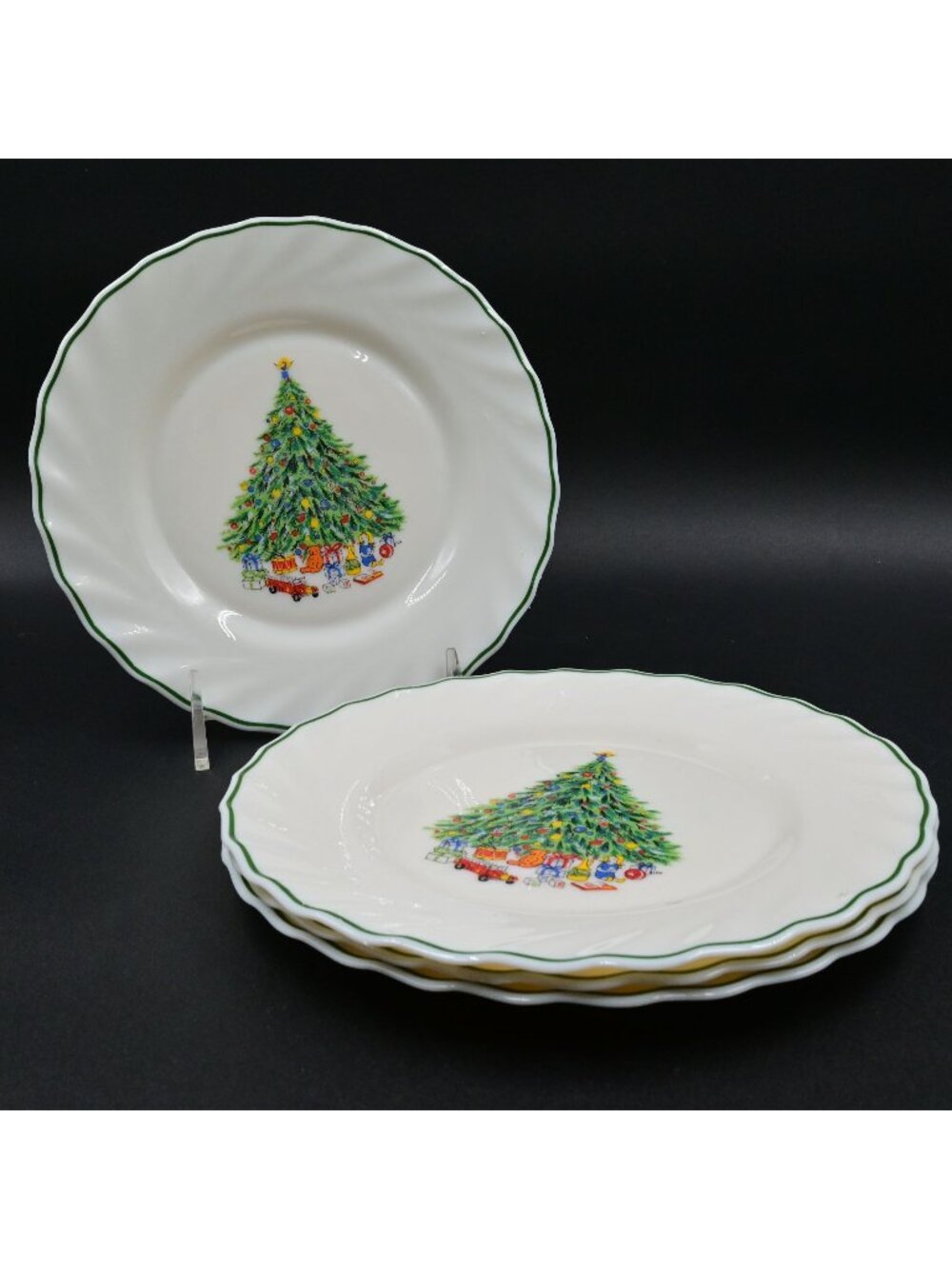 Salem Noel Porcelle Christmas Tree Salad Plates 7.75" Swirl Scalloped Set of 3